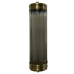 Unlit Rod Shade Wall Light showing its tall curved glass-rod shade, broad antique-brass-finished bands and rounded top and bottom details.