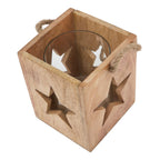 View into the open top of the star tea light holder, showing the clear circular insert and rope handle resting at the sides.