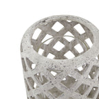 Angled view into the lantern's open top, showing the mottled rounded rim and the circular edge of the clear inner cylinder.