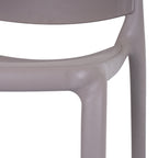 Close-up of the grey chair's seat edge, lower back panel and legs, showing the fine pebbled surface texture.