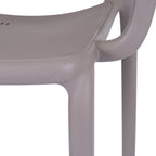 Close-up of the grey chair's seat edge, curved arm and legs, showing the fine pebbled surface texture.