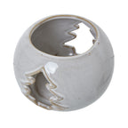 Angled view into the open top of the glossy speckled candle holder, showing tree-shaped openings on opposite sides.