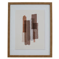Front view of portrait artwork with overlapping rust, brown, taupe and grey vertical blocks, a broad pale surround and a brown frame.