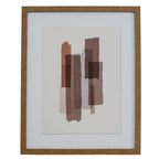 Front view of portrait artwork with overlapping rust, brown, taupe and grey vertical blocks, a broad pale surround and a brown frame.