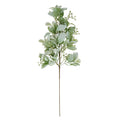 Full view of the Sageleaf Branch artificial foliage spray against white, with a long brown stem, pale sage-green leaves and fine green branches.