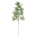 Full view of the Sageleaf Branch artificial foliage spray against white, with a long brown stem, pale sage-green leaves and fine green branches.