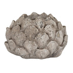 Scale Bud tea light holder against a white background, showing its rounded shape and overlapping scales in a mottled pale finish.