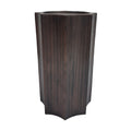 Full view of the dark bronze plinth showing its tall scalloped sides and inset top against a white background.