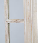 Detail of the mirror's right-hand border, with a horizontal divider between mirrored sections beside the broad pale washed outer frame.
