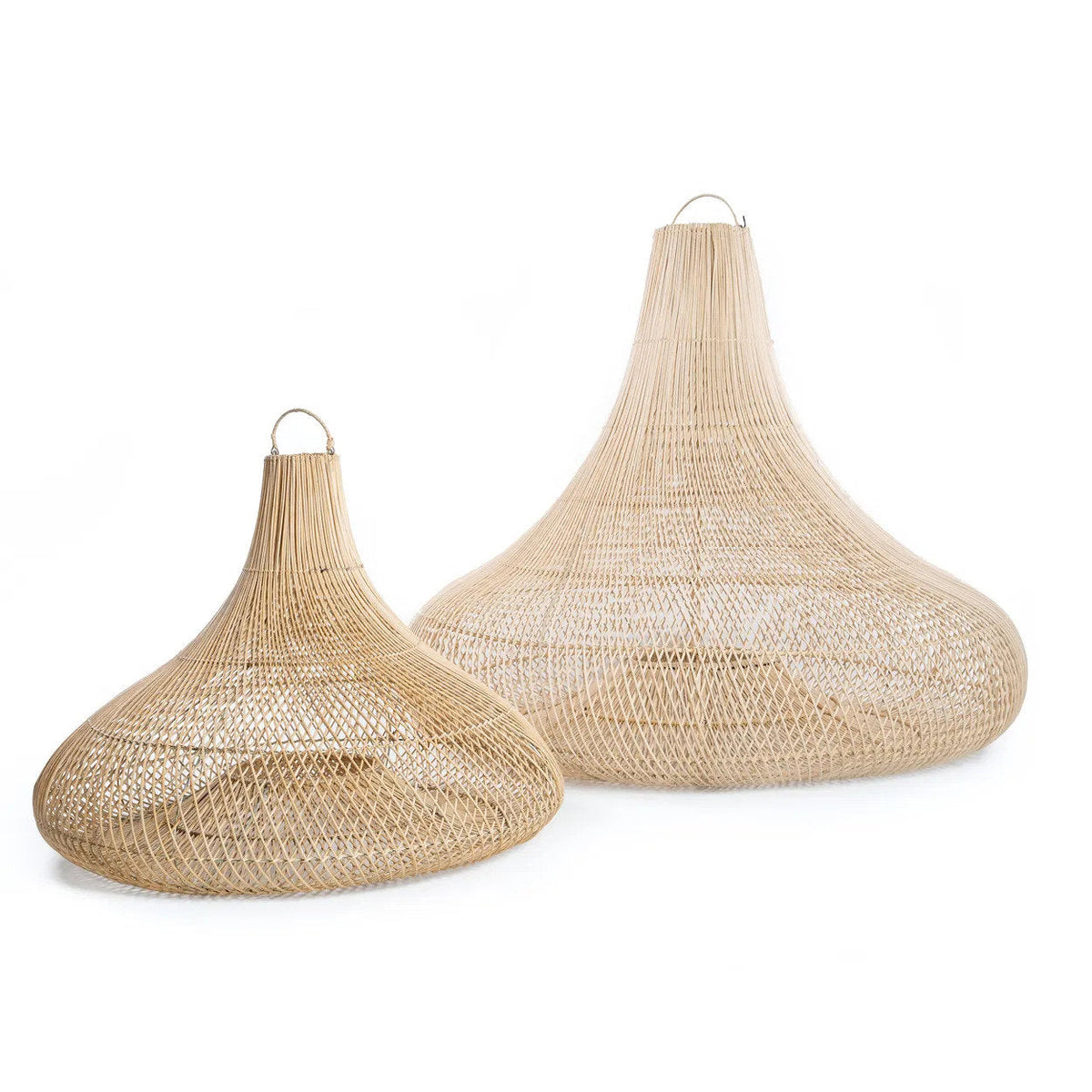 Shala Rattan Pendant Light – Natural, Large – two-size product family view on a white background