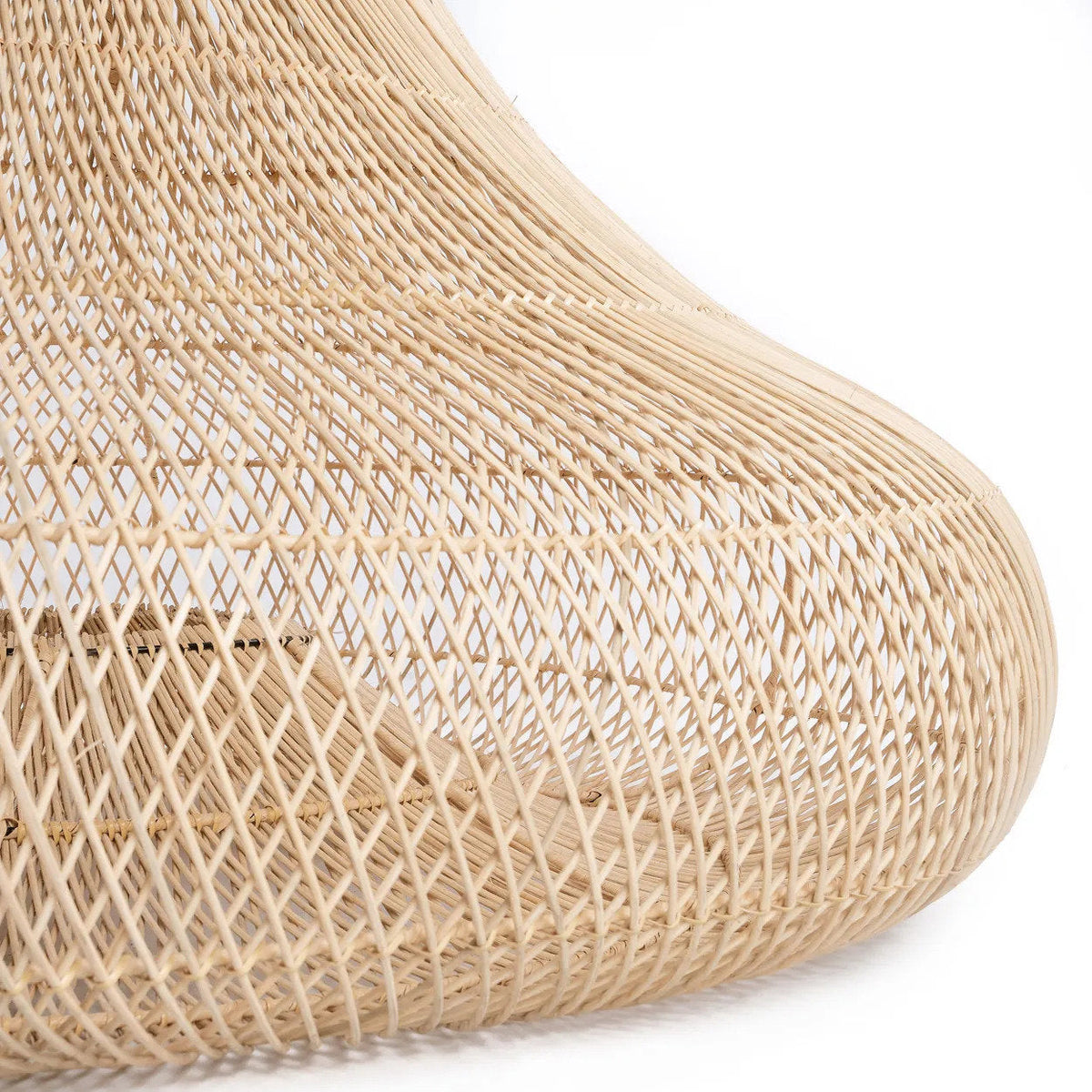 Shala Rattan Pendant Light – Natural, Large – close-up of the curved rattan weave