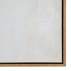 Close-up of the artwork's lower right corner, showing white surface ridges, exposed canvas weave and the light-brown frame.