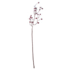 Full view of the Snowberry Crown artificial branch with a long brown stem and red berries dusted white against a white background.