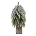 Snowcoat Logrise Tree Decoration with a tapered snowy green canopy and tall brown log-style base against white.