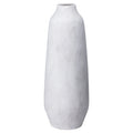 Pale stone-grey vase on a white background, showing its small round mouth, sloping shoulders and elongated rounded body.