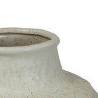 Close-up of the vase's short neck and rounded rim, with fine brown speckles across the ivory glaze.