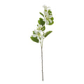Full view of the Splitleaf Bloom artificial flower spray with a long slender stem, branching green leaves and cream-white flowers against a white background.