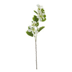 Full view of the Splitleaf Bloom artificial flower spray with a long slender stem, branching green leaves and cream-white flowers against a white background.