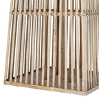 Detail of the lantern's lower slat section, crossed bindings, square base and internal upright stand.