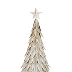 Close-up of the white star and overlapping leaf-like tree panels, showing gold-brown vein lines and the gaps between the layers.