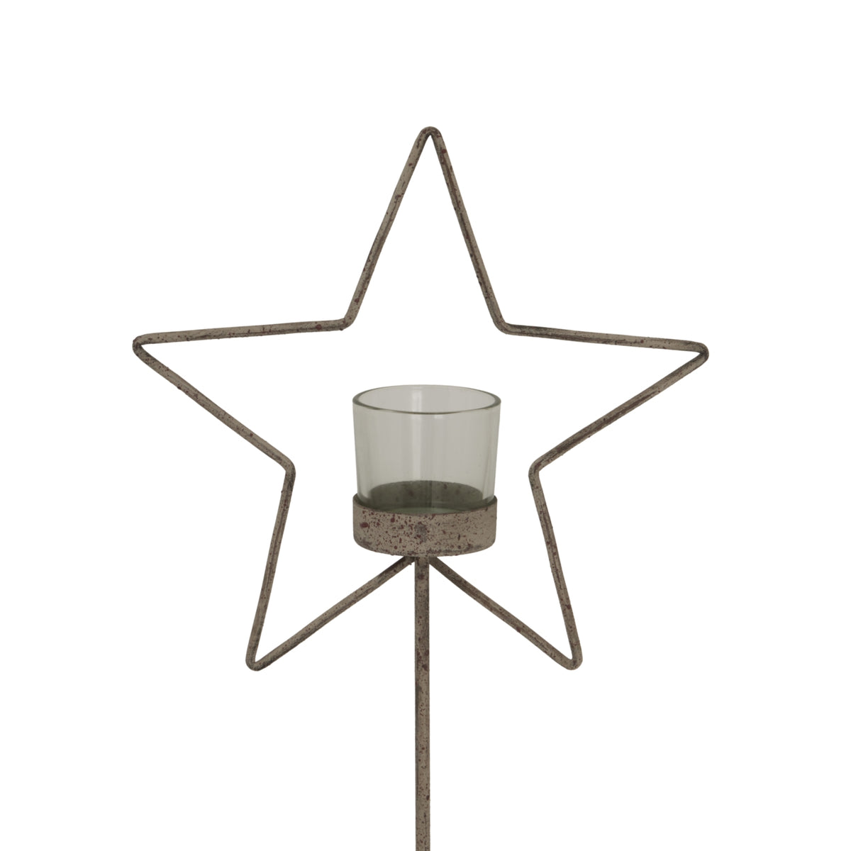Close-up of the open five-point star surrounding a clear cylindrical cup, showing the mottled finish on the outline and cup support.