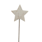 Whitewashed five-point star ornament on a slender dark stem against a white background, with the base out of view.