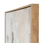 Angled close-up of the artwork's upper-right corner, showing the grain-like frame finish and pale textured surface.