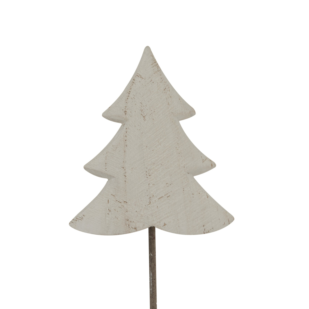 Close-up of the pale fir tree silhouette showing its curved branch edges and fine darker markings across the whitewashed surface.