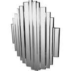 Angled view of the stepped mirror showing projecting panel faces, bevelled borders and dark side edges.