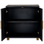 Sideboard with both doors open, showing a black interior divided by one horizontal shelf.