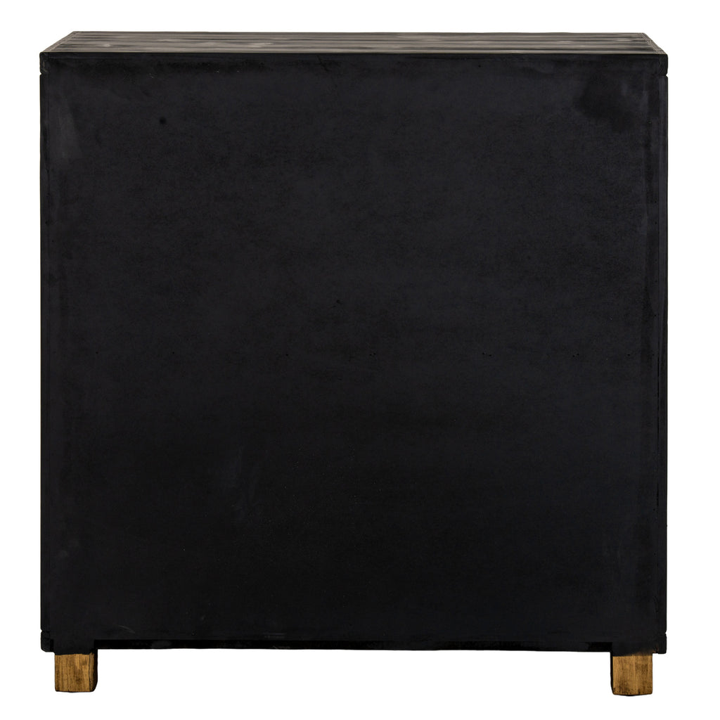 Rear view of the sideboard, showing a plain black back, rectangular top and short natural-toned feet.