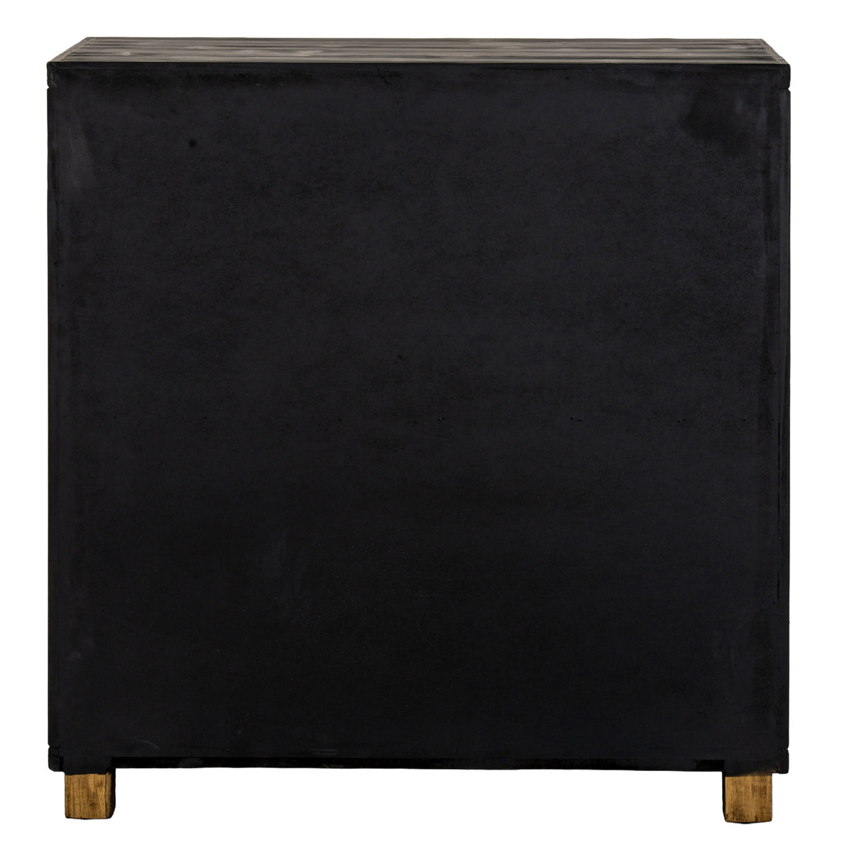 Rear view of the sideboard, showing a plain black back, rectangular top and short natural-toned feet.