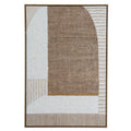 Front view of the framed artwork with a large stippled brown arch, cream-white textured areas and striped sections on a neutral background.