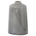 Tall grey vase with rounded shoulders, a short open neck and fine crackle lines across its glossy body.