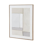 Angled view of the framed pale panel artwork, showing the right frame edge and raised rectangular sections.
