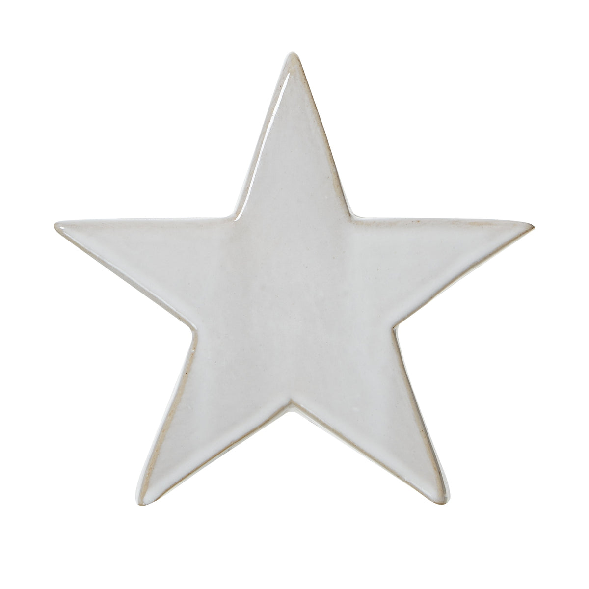Front view of an off-white five-point star with a plain glossy face and a narrow tan outline.
