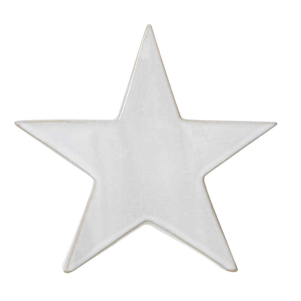 Front view of an off-white five-point star decoration with a broad plain face and softly rounded tan edges.