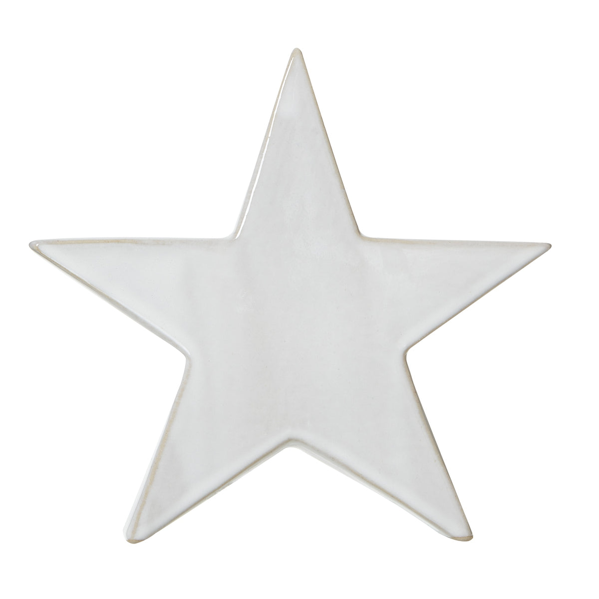 Front view of an off-white five-point star decoration with a broad plain face and softly rounded tan edges.