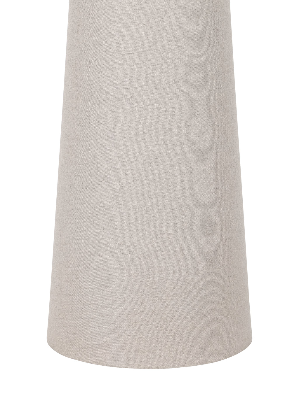 Detail of the beige linen-covered pillar widening towards its rounded lower edge.