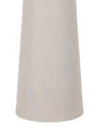 Detail of the beige linen-covered pillar widening towards its rounded lower edge.
