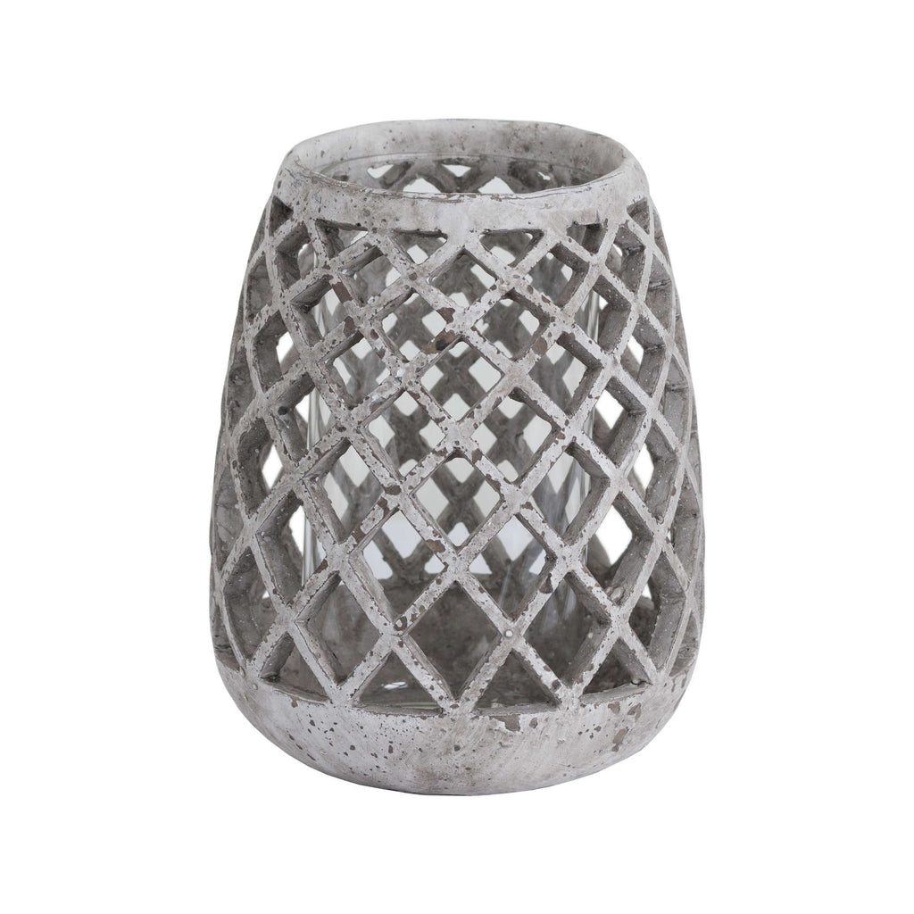 Taperlattice Lantern against a white background, showing its open top, tapered sides and pale mottled diamond lattice.