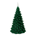 Dark-green tree-form LED candle on a white background, with overlapping grooved branch scales and a white flame-shaped tip.