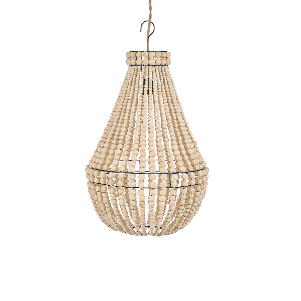 Teardrop Wooden Bead Chandelier – Natural, Medium — front product view