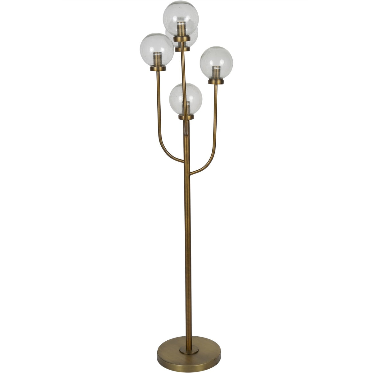 Alternate full view of the floor lamp showing the overlapping glass globes at different heights above a slim central stem.