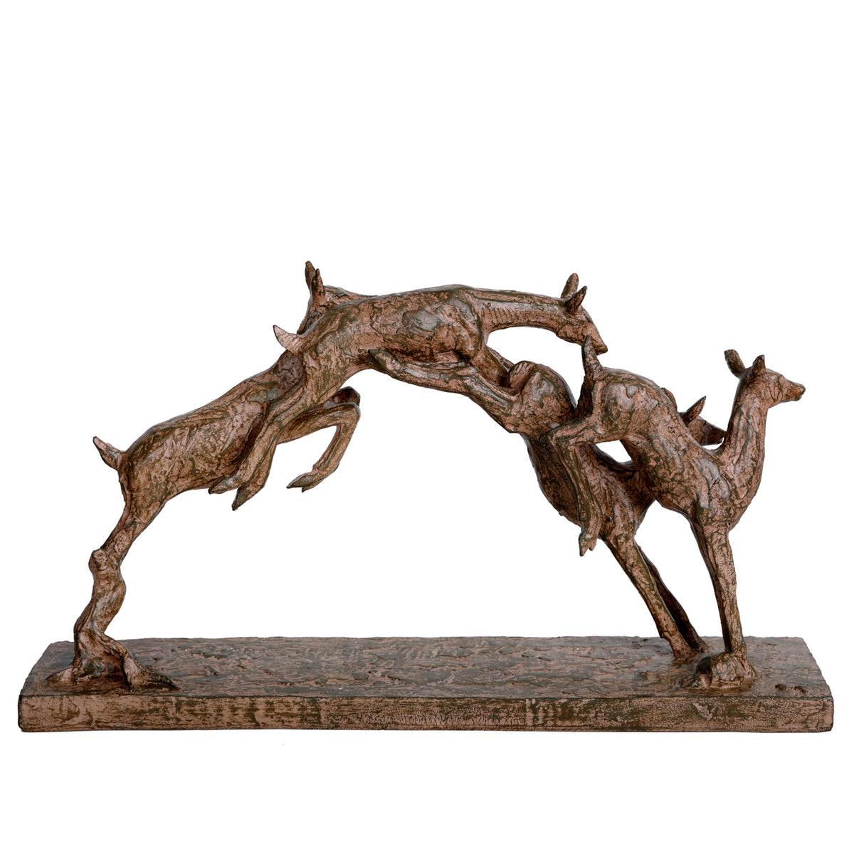Opposite side of the fawn sculpture, showing overlapping curved limbs and the nearly horizontal upper fawn.