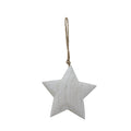 Whitewashed five-point hanging star shown with its full neutral-coloured cord loop against a white background.