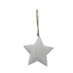 Whitewashed five-point hanging star shown with its full neutral-coloured cord loop against a white background.