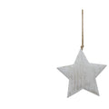 Whitewashed five-point star hanging from a long neutral-coloured cord against a white background.