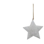 Whitewashed five-point star hanging from a long neutral-coloured cord against a white background.