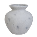 Thicklip Vase on a white background, showing its rounded body, flared neck and pale distressed finish.